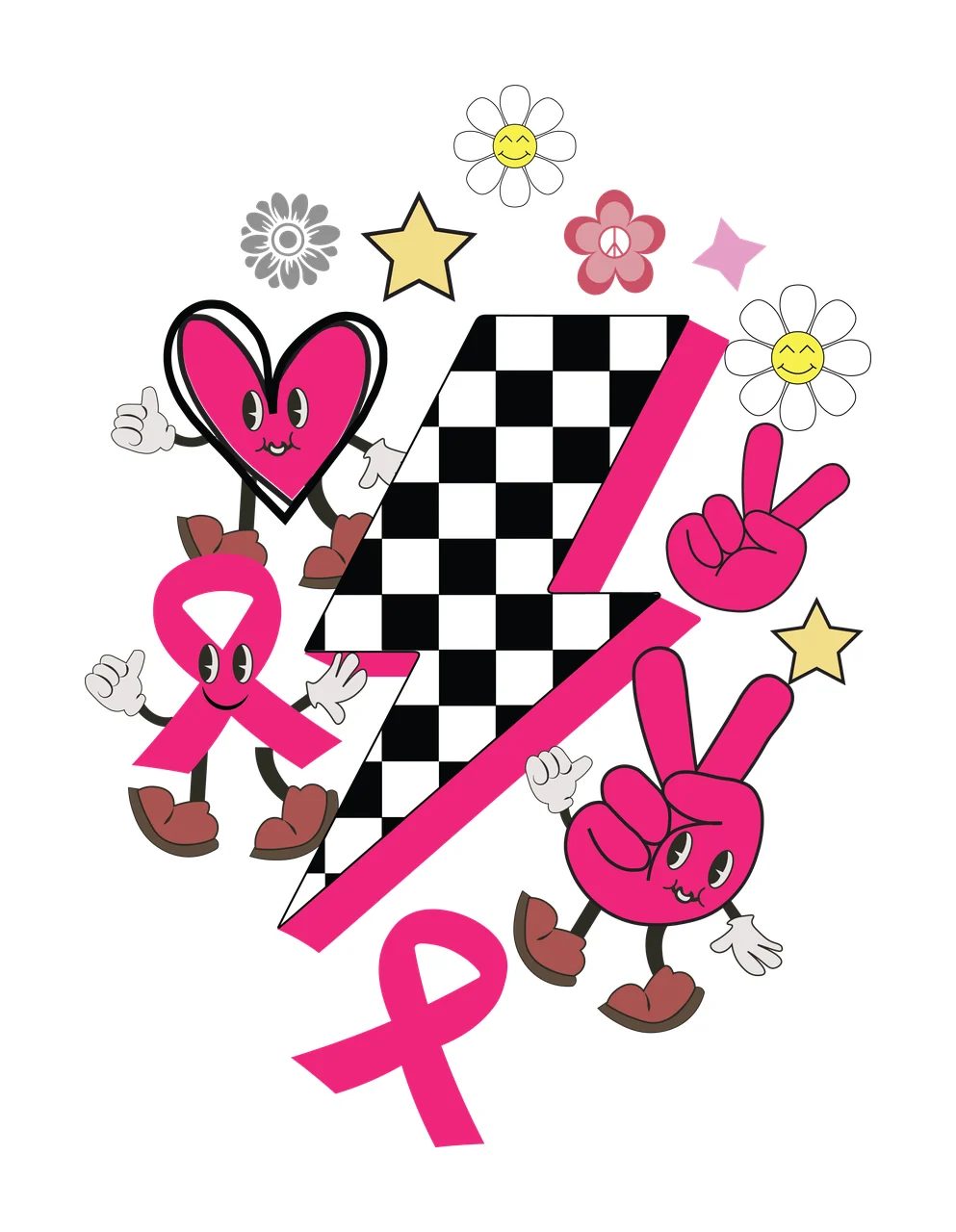 Black Silhouette Lightning Bolt Surrounded By Flowers Hearts
