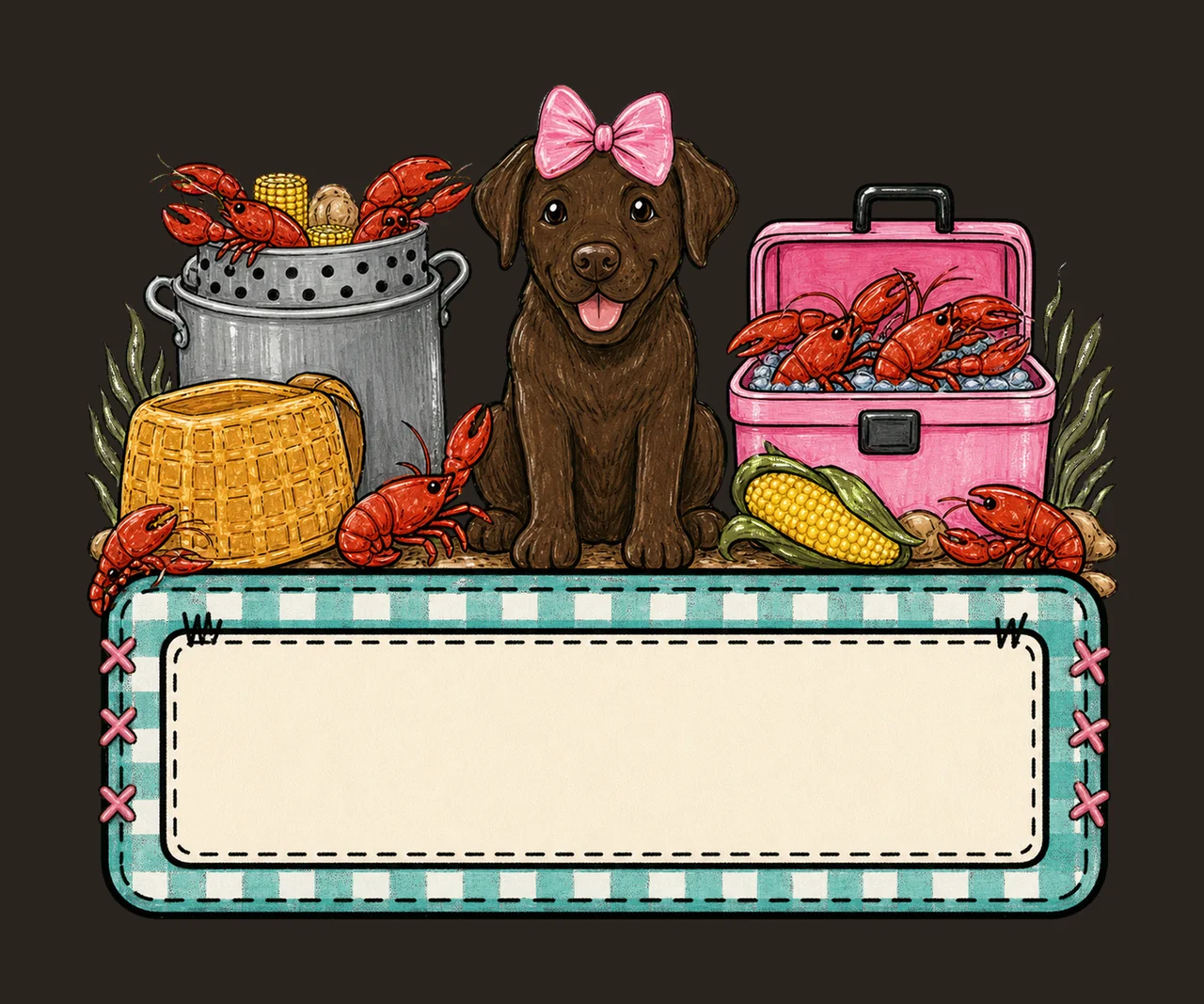 Crawfish boil with brown lab trio girl name Variation E contrast preview thumbnail