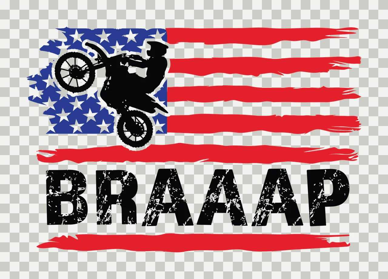 Braaap Flag Motorcycle Performing A Wheelie Over Horizontal stars transparency and detail preview thumbnail