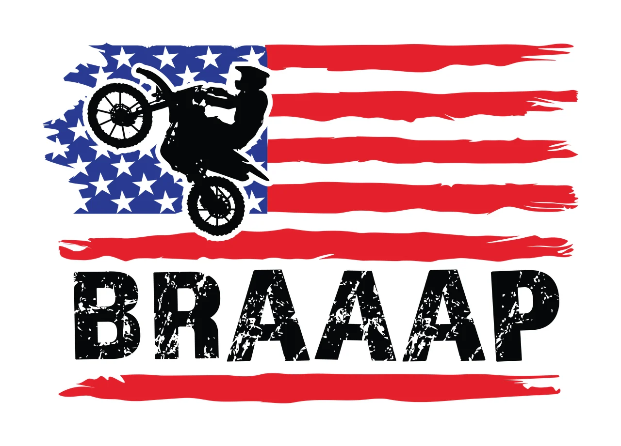 Braaap Flag Motorcycle Performing A Wheelie Over Horizontal stars