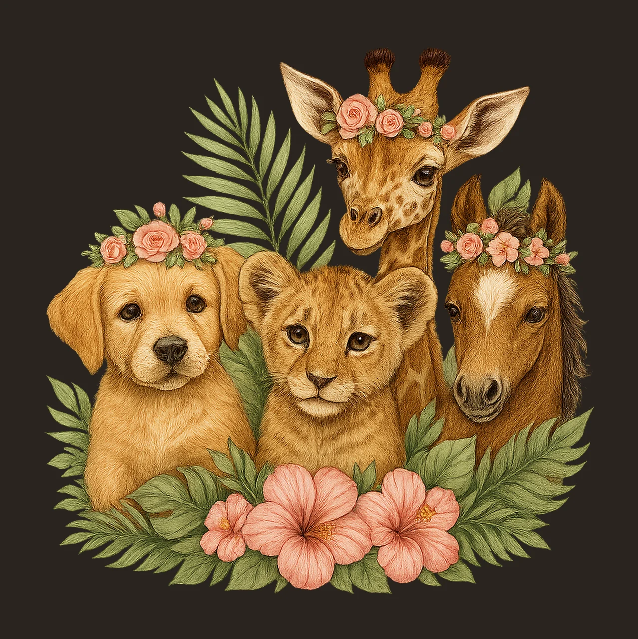 Pink Safari Baby Animals Watercolor Kids Shirt Design Girls contrast preview thumbnail