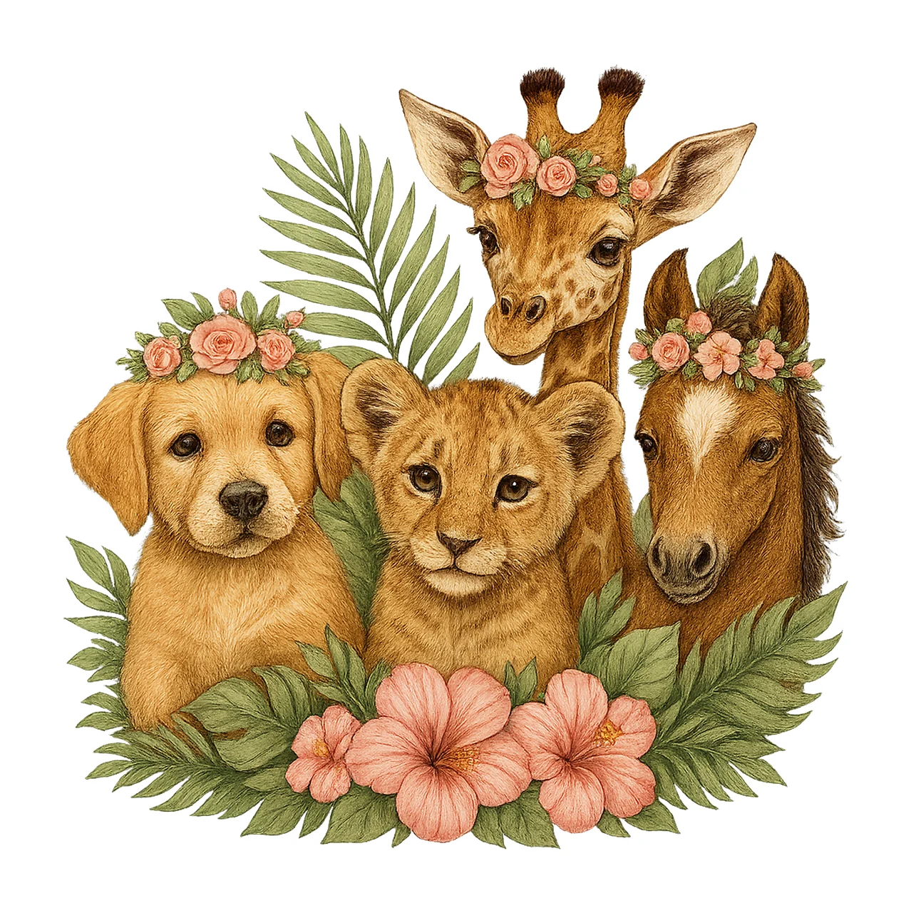 Pink Safari Baby Animals Watercolor Kids Shirt Design Girls