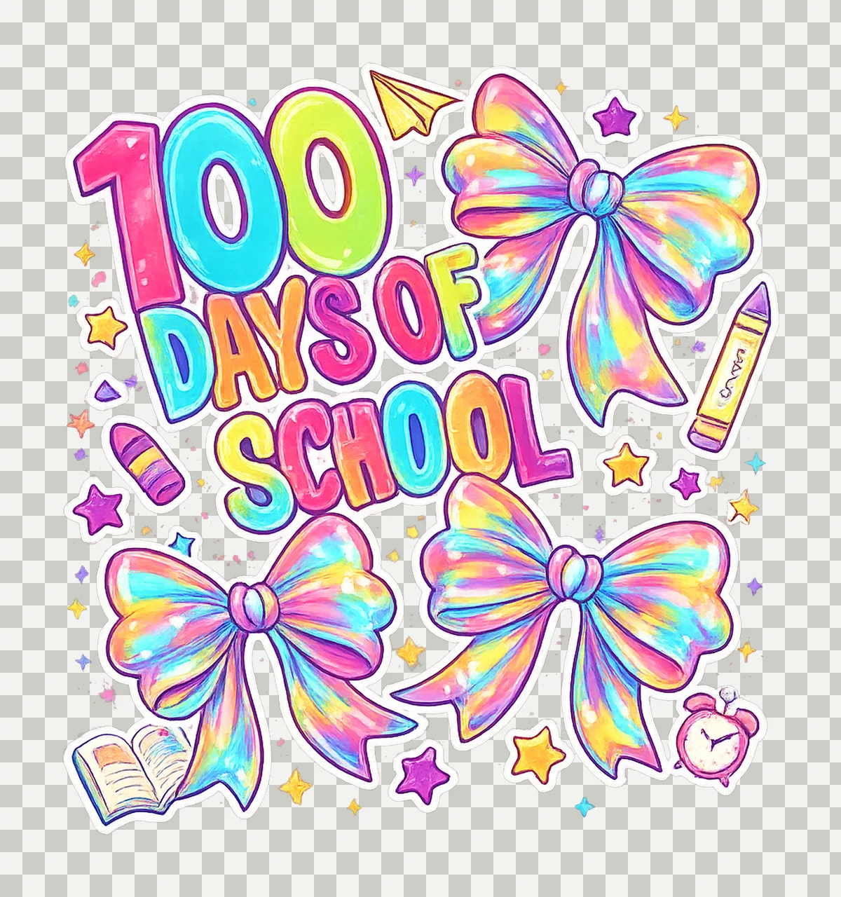 100 Days of School Coquette Bow Pencil Teacher Design Preppy transparency and detail preview thumbnail