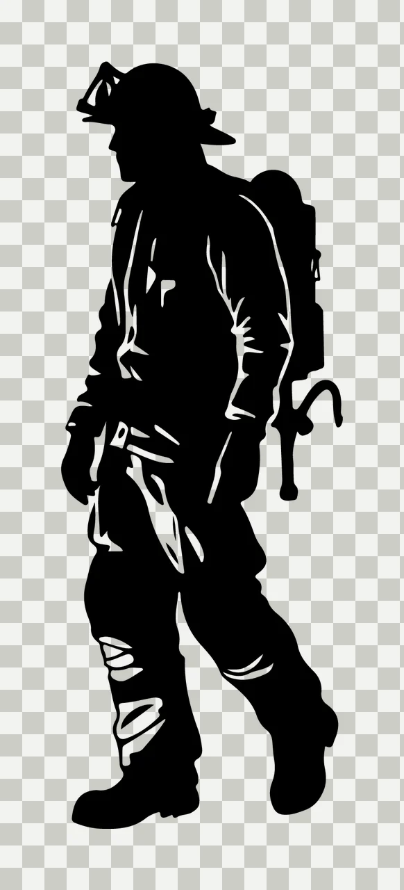 Firefighter Walking In Full Gear Silhouette helmet tank boots transparency and detail preview thumbnail