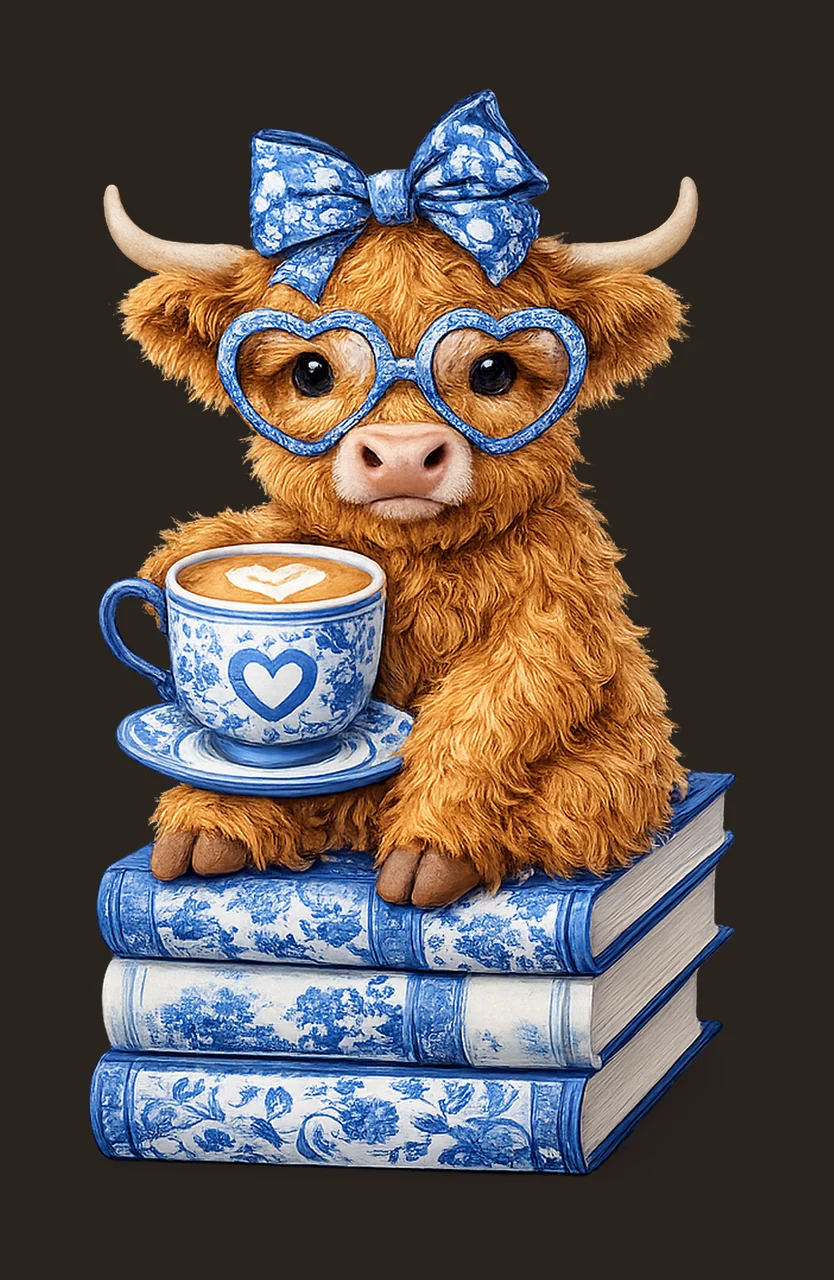 Grand Millennial Blue Highland Cow Coffee Lover Design contrast preview thumbnail