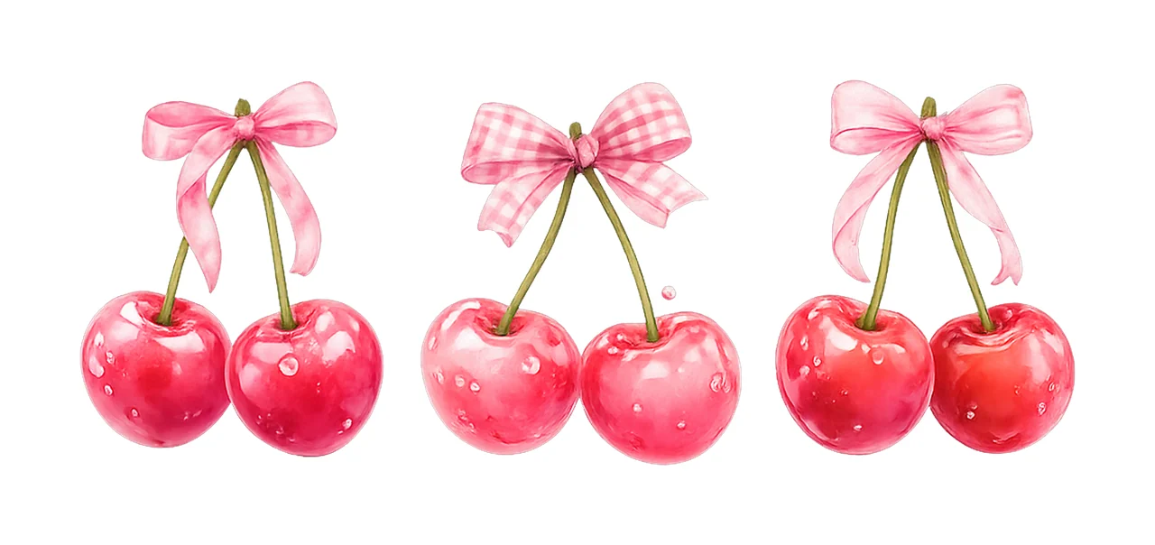 Pink Cherry with Bow Coquette Aesthetic Soft Girl Style