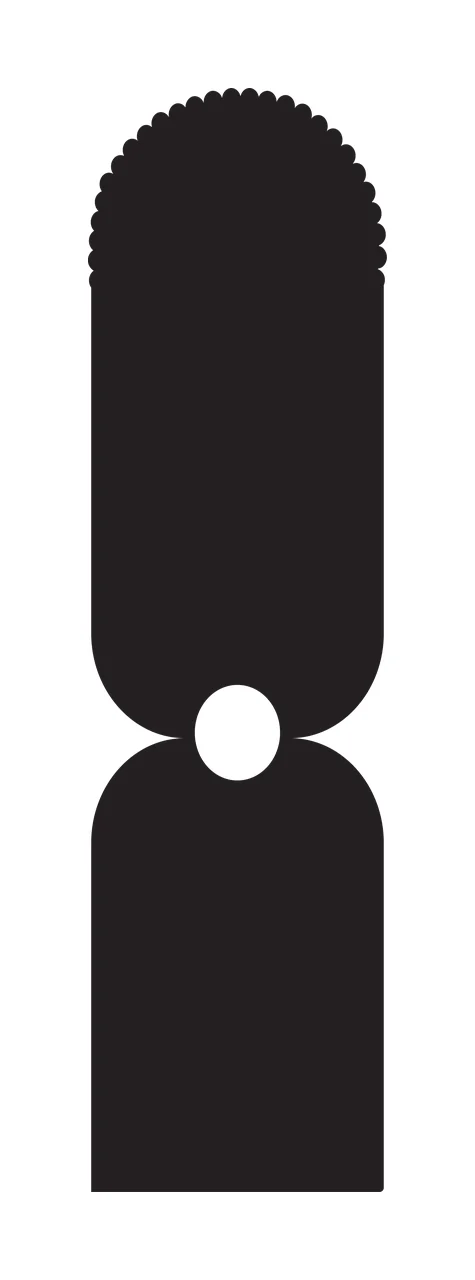 Scalloped rounded silhouette Illustration with scalloped top edge, tall rounded body, circular white cutout and rounded base in black