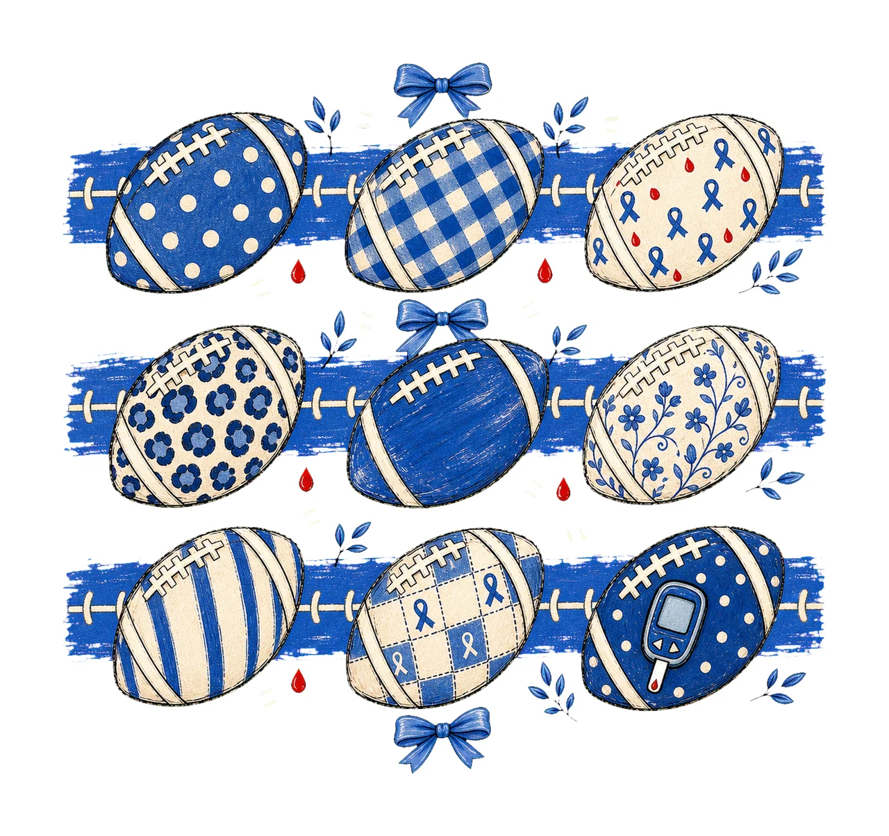 Nine Football Diabetes Awareness Patterns bundle 01