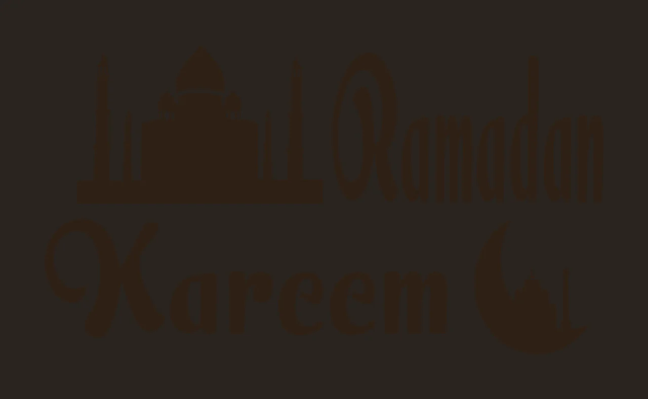 Ramadan Kareem Typography Design with mosque silhouette with domes and minarets, text 'Ramadan' and crescent moon with small mosque inside in dark brown contrast preview thumbnail