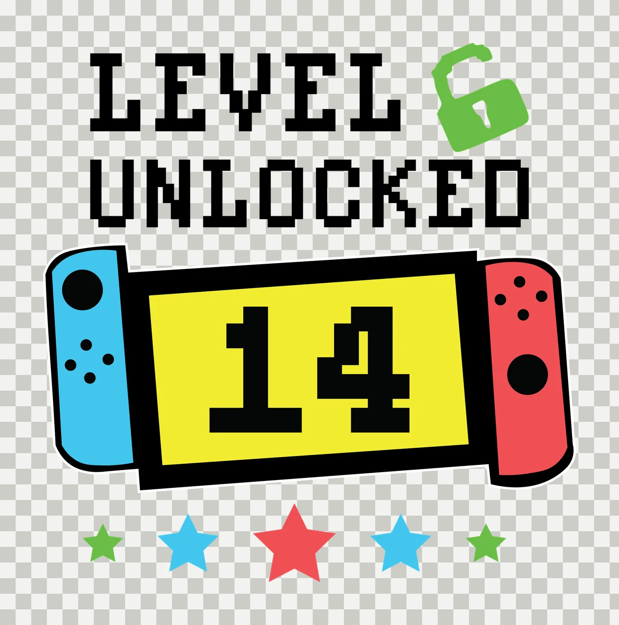 Level Unlocked Pixel Text Design Achievement graphic Celebrating transparency and detail preview thumbnail