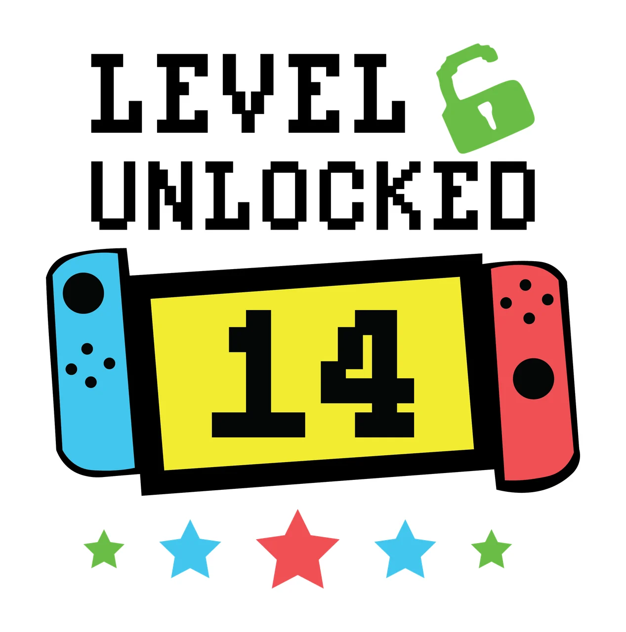 Level Unlocked Pixel Text Design Achievement graphic Celebrating