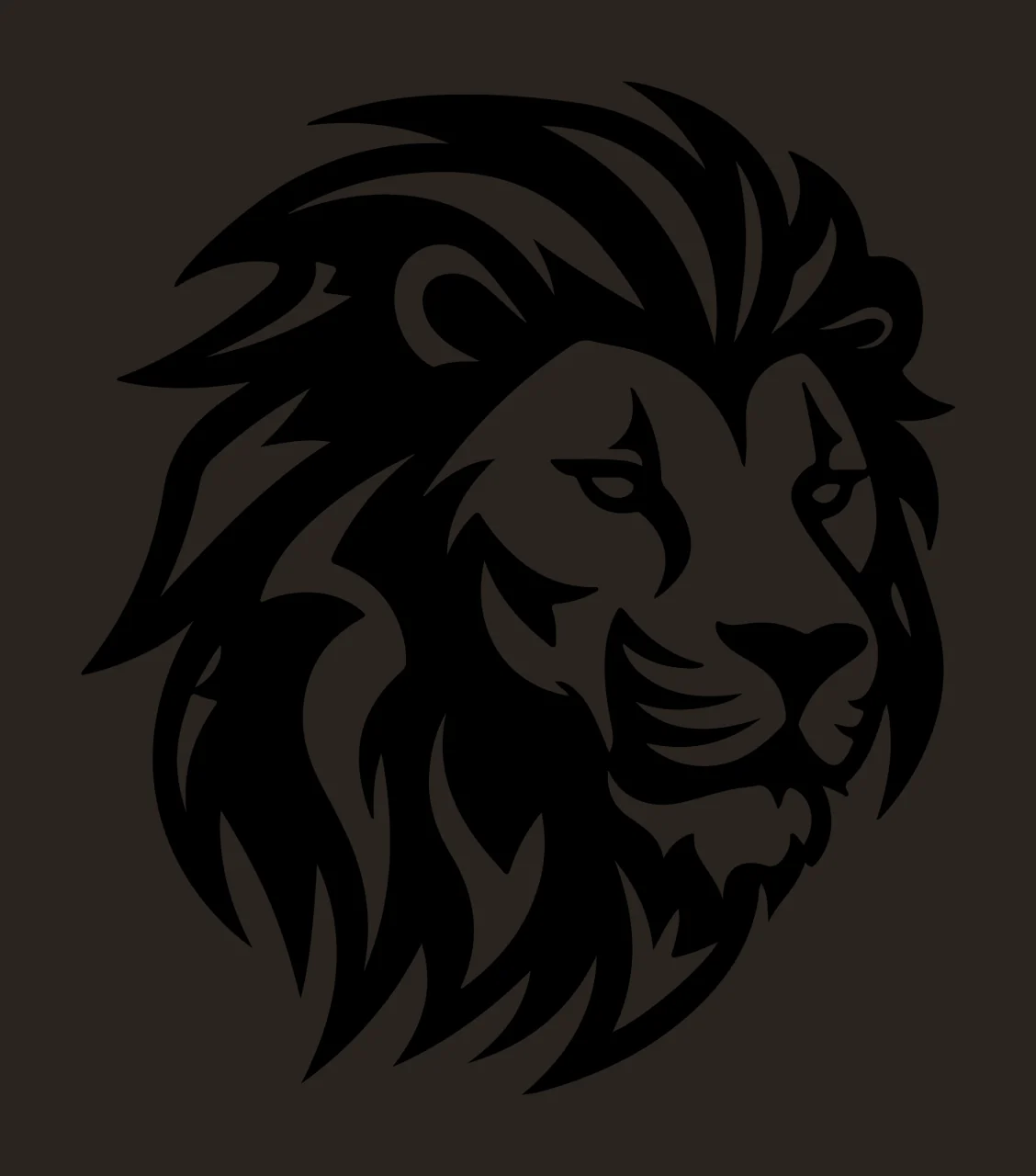 Lion Head Silhouette Facing Right mane ear eye nose mouth black contrast preview thumbnail