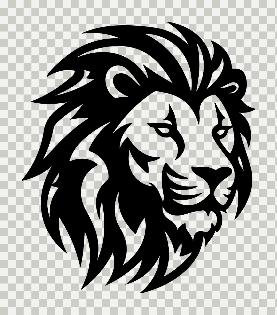 Lion Head Silhouette Facing Right mane ear eye nose mouth black transparency and detail preview thumbnail