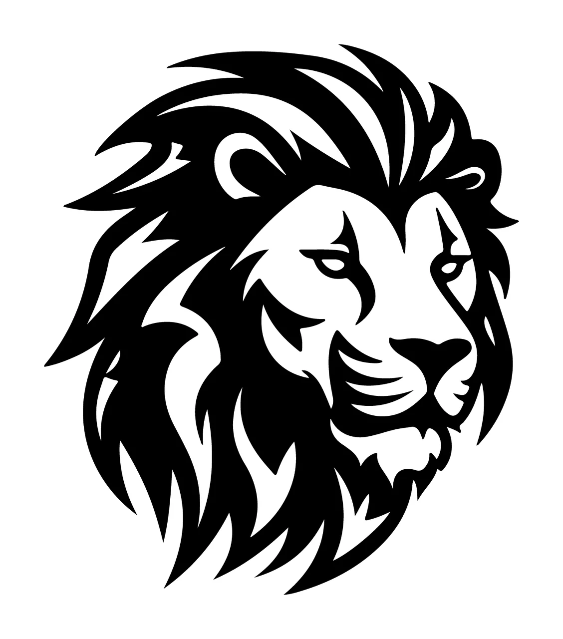 Lion Head Silhouette Facing Right mane ear eye nose mouth black