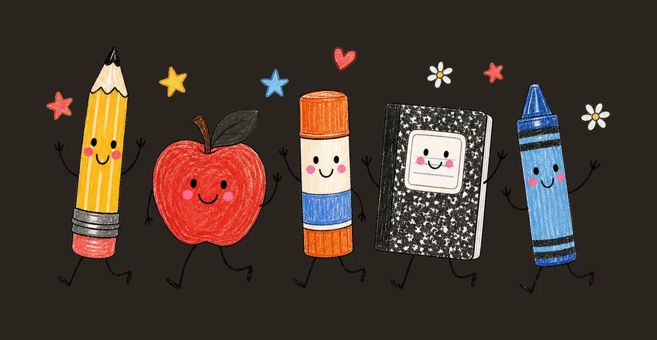 Back to School Cute School Supplies Doodle Variation B contrast preview thumbnail