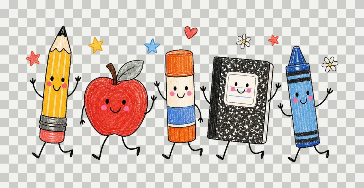 Back to School Cute School Supplies Doodle Variation B transparency and detail preview thumbnail