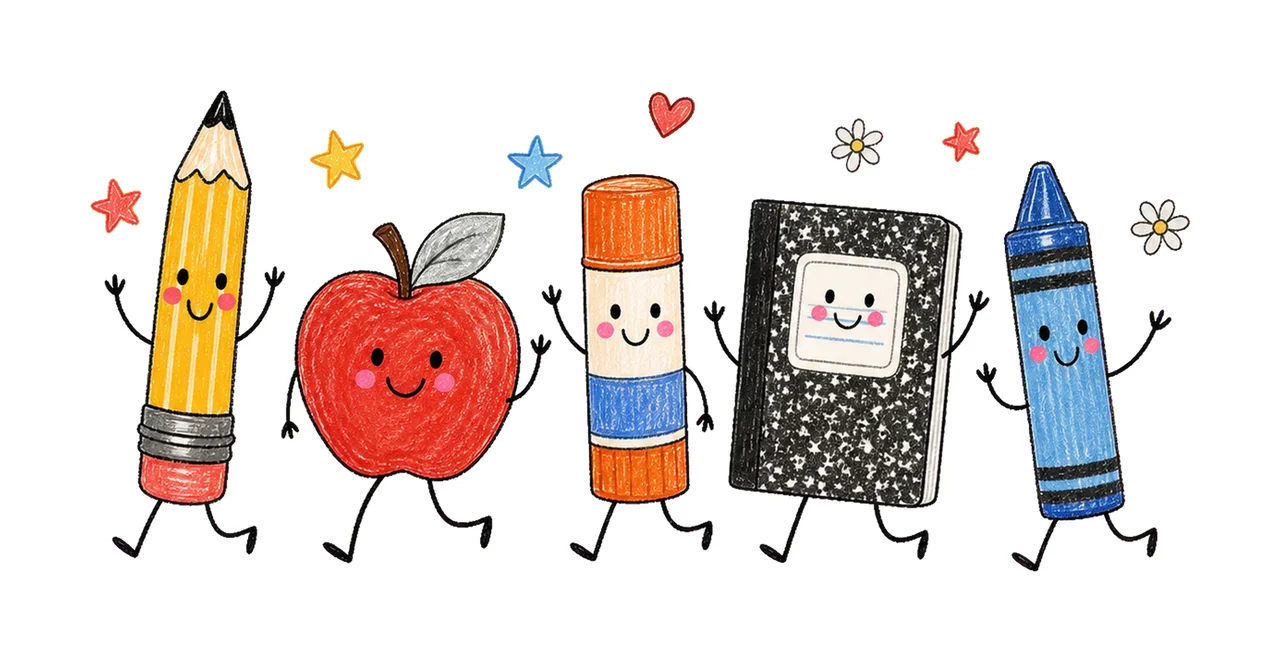 Back to School Cute School Supplies Doodle Variation B