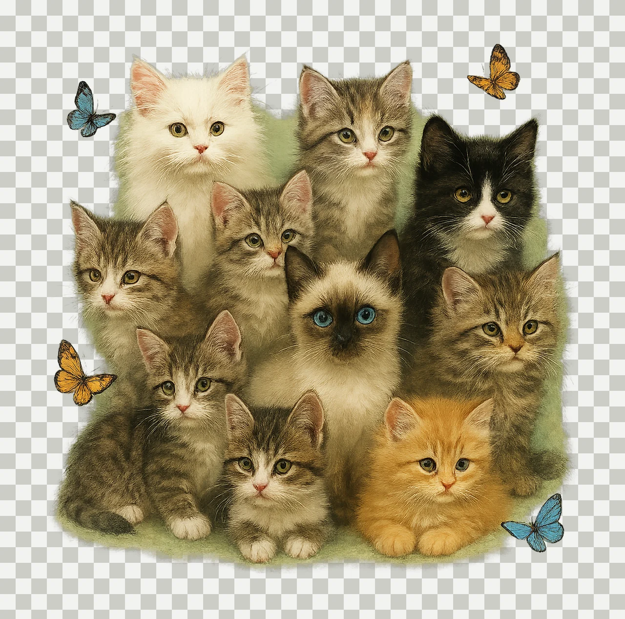 The Mountain 10 Kittens Vintage Cat Selfie Design Retro transparency and detail preview thumbnail