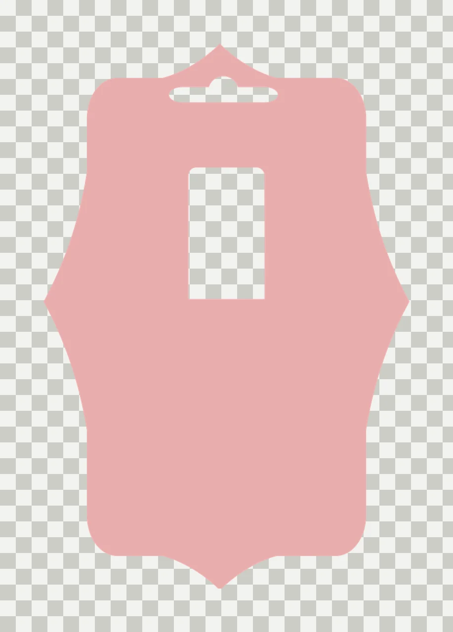 Display packaging card Illustration with ornate shape border, top hanging slot cutout, center rectangular cutout and dusty rose pink fill in white transparency and detail preview thumbnail