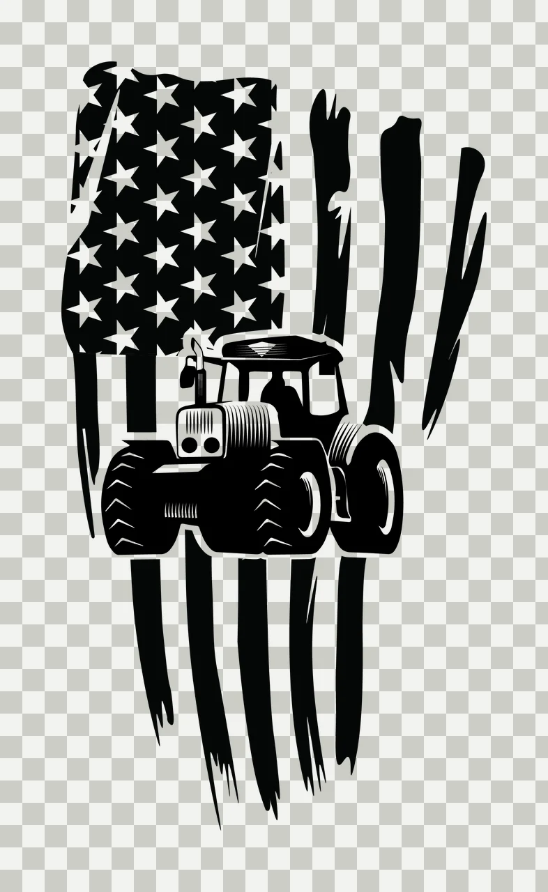 Tractor Flag Over Distressed Silhouette farming stars stripes transparency and detail preview thumbnail