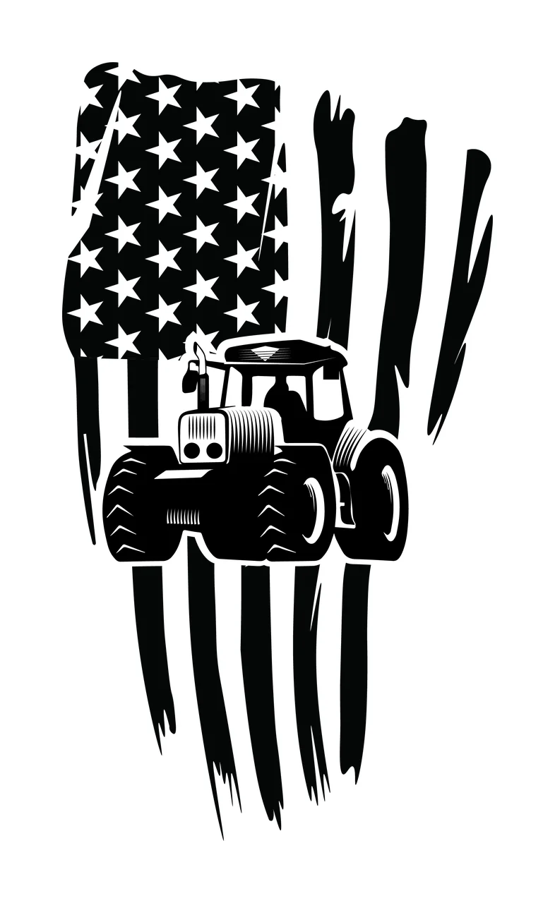 Tractor Flag Over Distressed Silhouette farming stars stripes