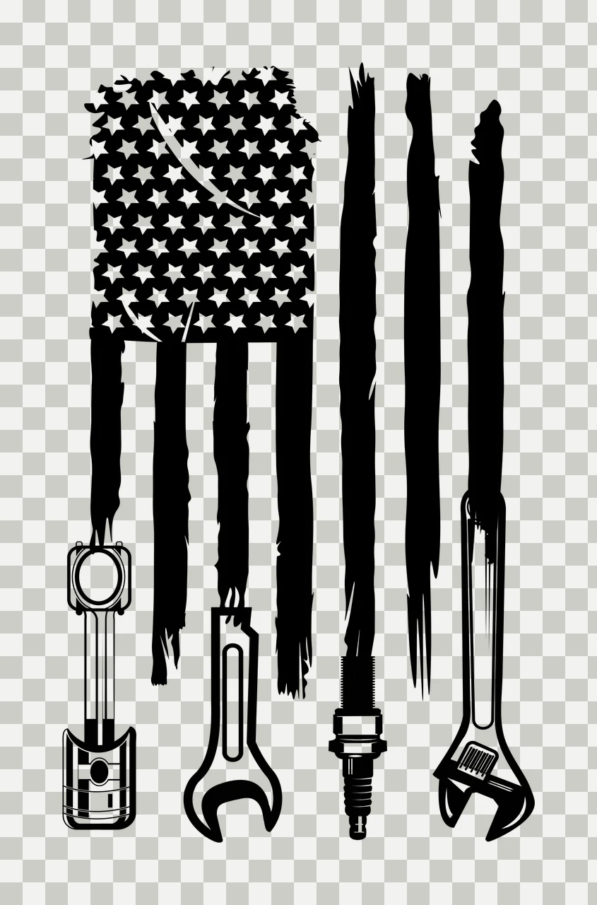 Flag Motif With Engine Mechanical Parts displaying star piston transparency and detail preview thumbnail