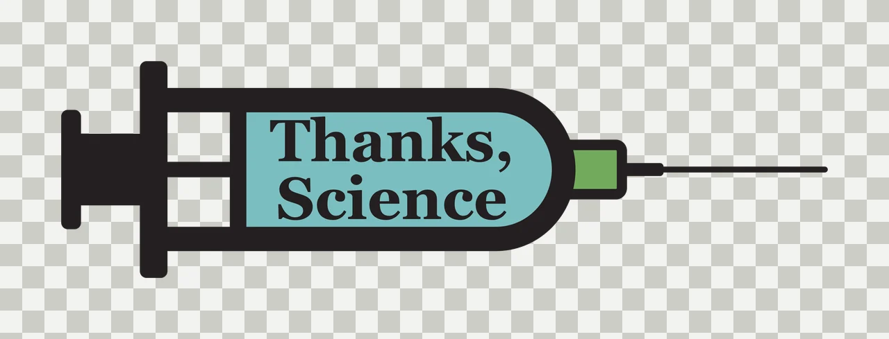 Thanks, Science Typography Design with black syringe body, teal barrel, green plunger and black needle transparency and detail preview thumbnail