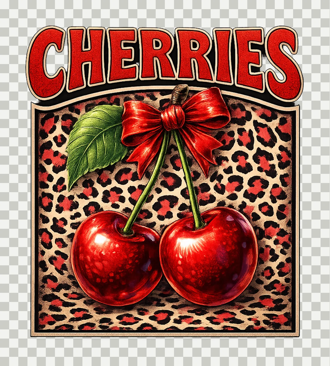 Retro Cherry Coquette Trendy Bow Design Aesthetic Cheetah transparency and detail preview thumbnail