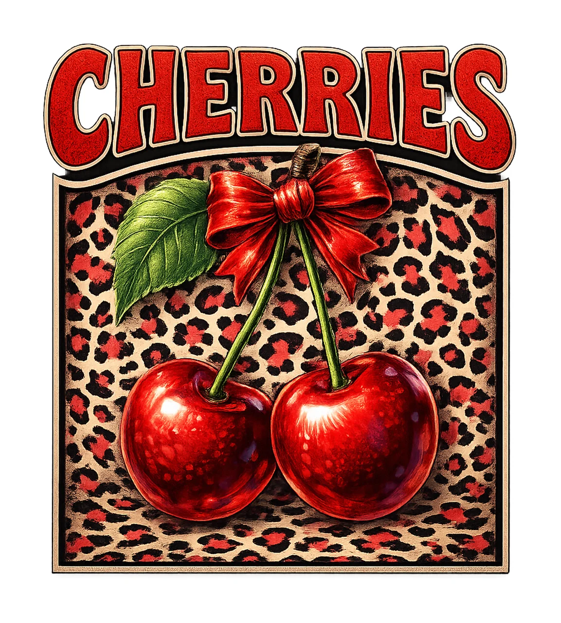 Retro Cherry Coquette Trendy Bow Design Aesthetic Cheetah