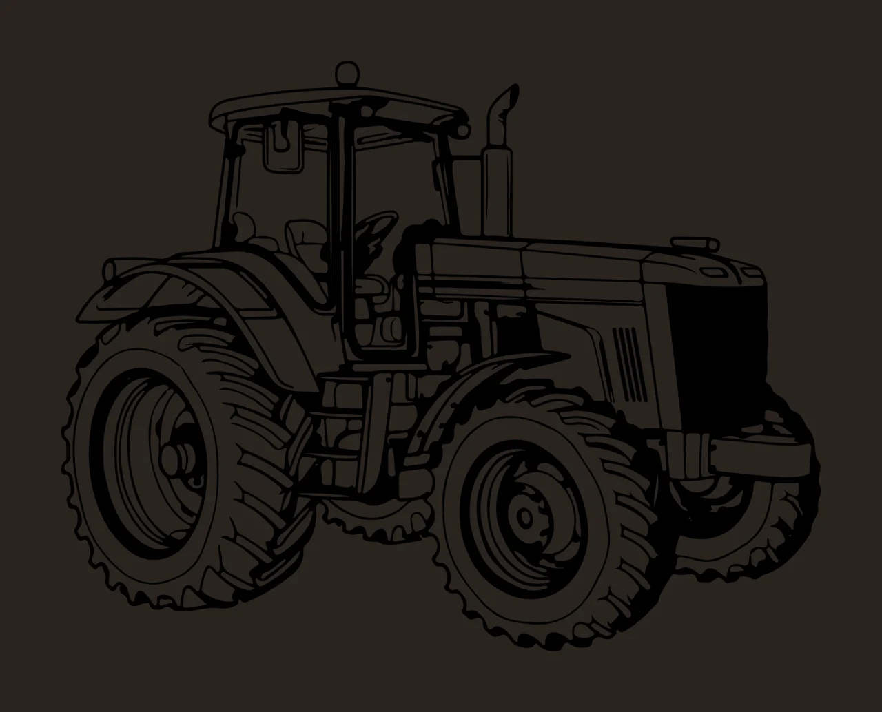 Large Agricultural Tractor In Profile stationary tires exhaust pipe contrast preview thumbnail