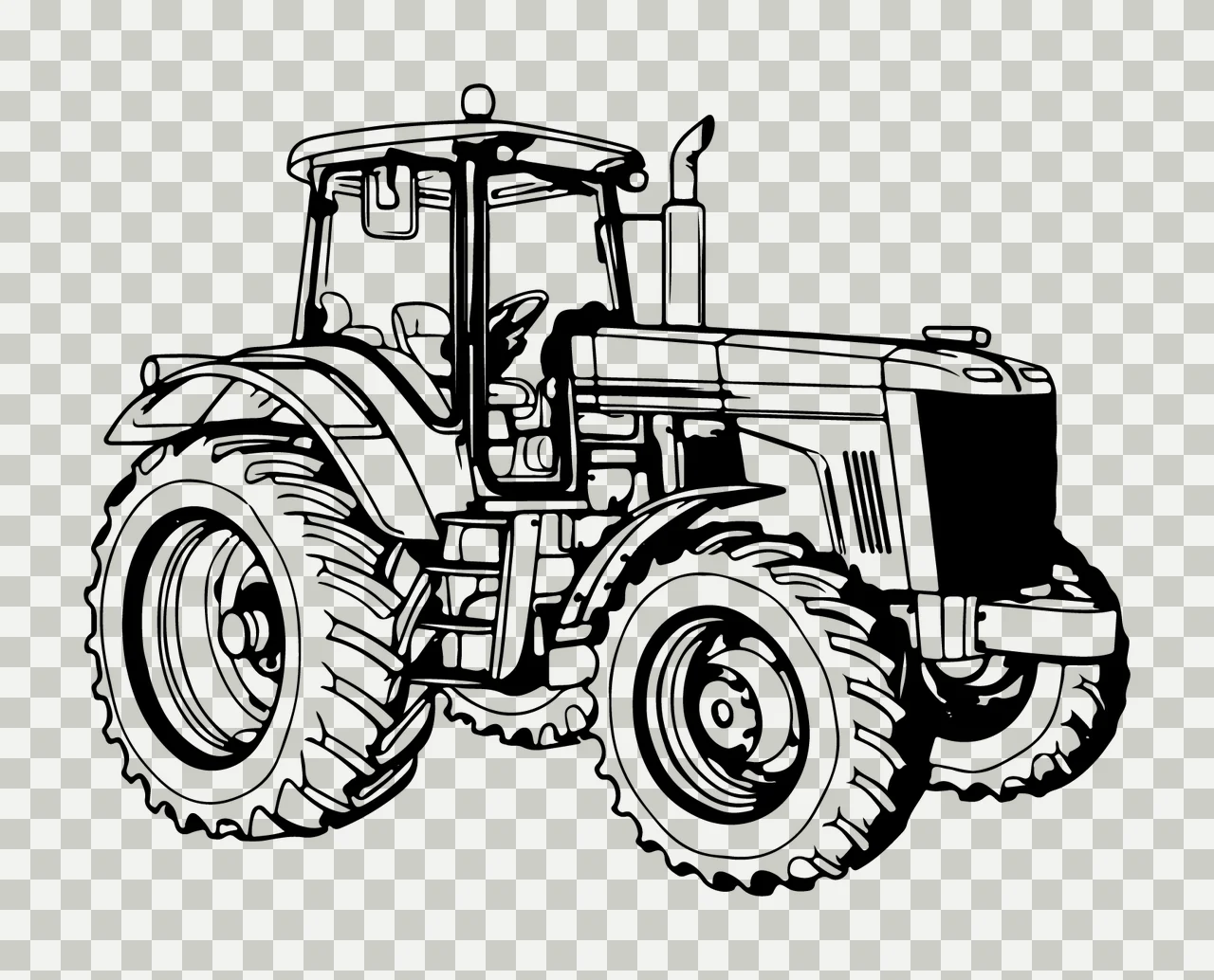 Large Agricultural Tractor In Profile stationary tires exhaust pipe transparency and detail preview thumbnail