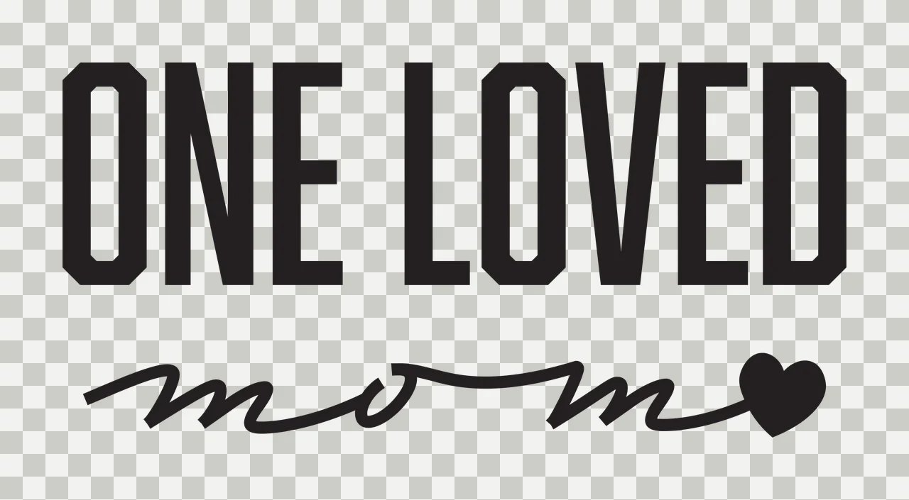 ONE LOVED mom Typography Design with ONE LOVED text and heart icon in black and white transparency and detail preview thumbnail