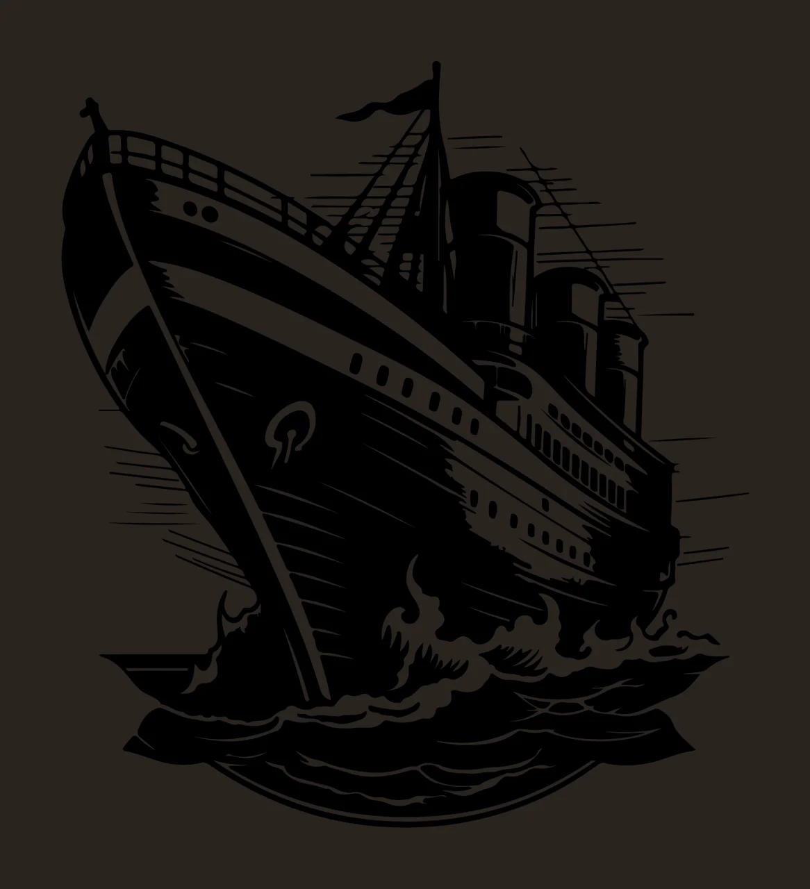 Ship Passenger Sailing Through Waves funnels woodcut illustration contrast preview thumbnail