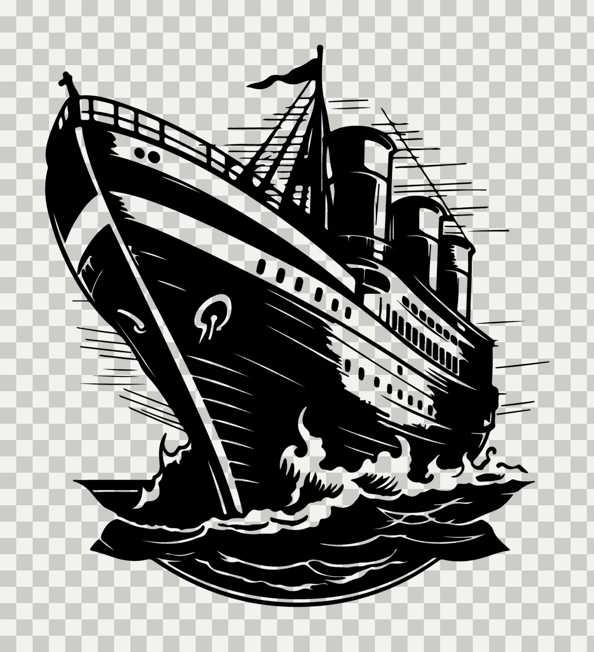 Ship Passenger Sailing Through Waves funnels woodcut illustration transparency and detail preview thumbnail