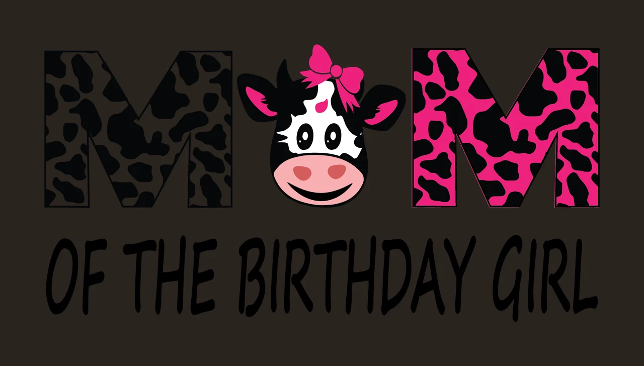 Cow Mom Of The Birthday Girl Text lettering spelling bow print contrast preview thumbnail