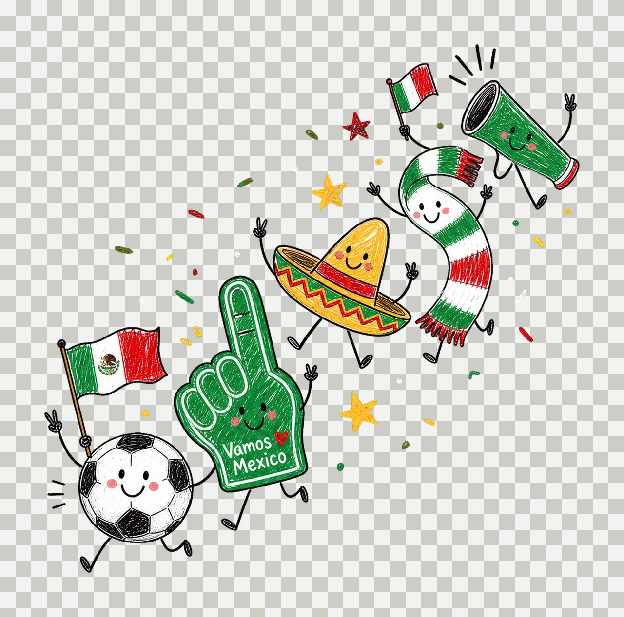 Mexico Soccer Doodle Fan sublimation instant Variation B transparency and detail preview thumbnail