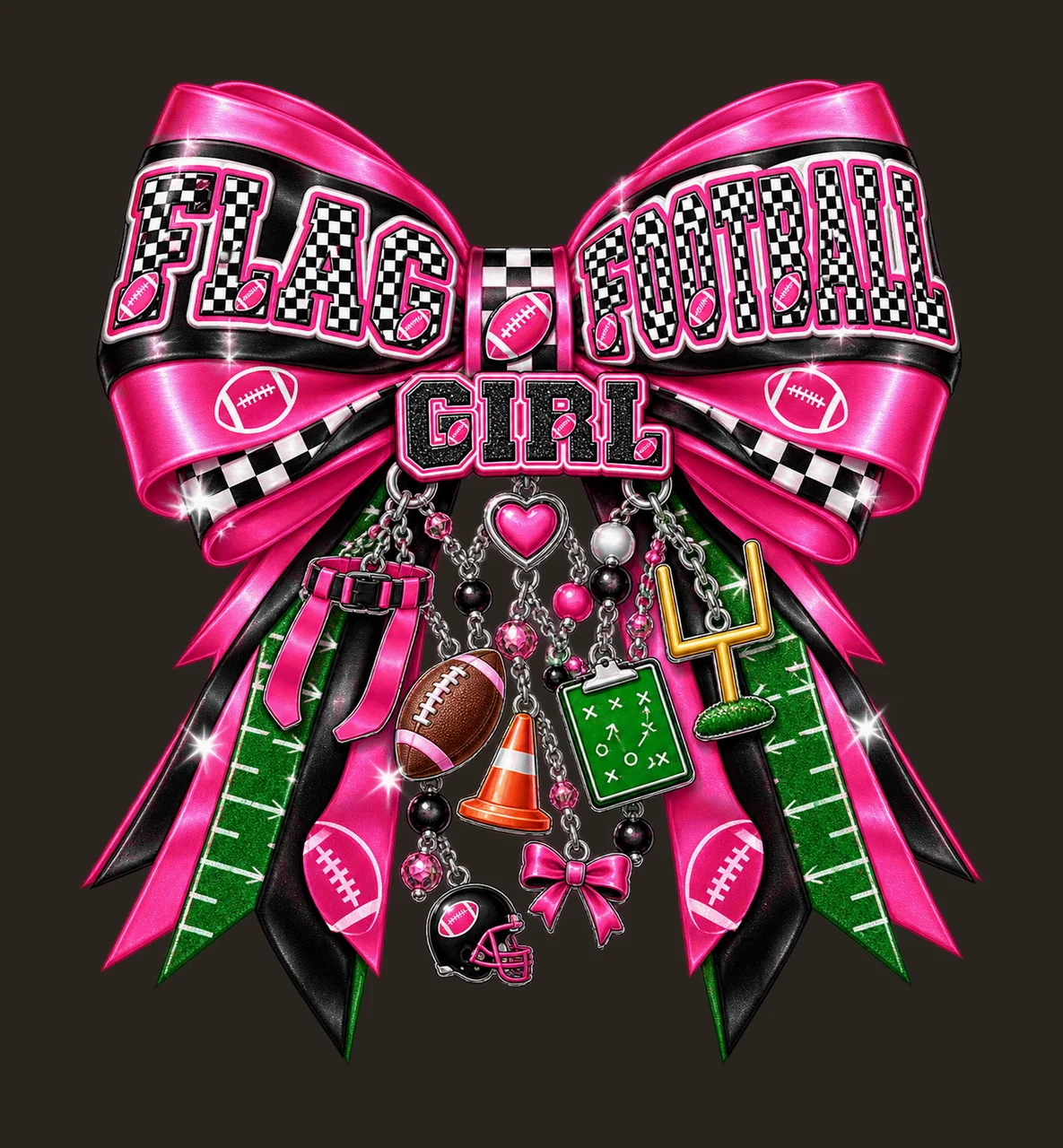 Flag Football Girl Bow Charm PNG, Coquette Ribbon Sublimation, Transparent Digital Download contrast preview thumbnail