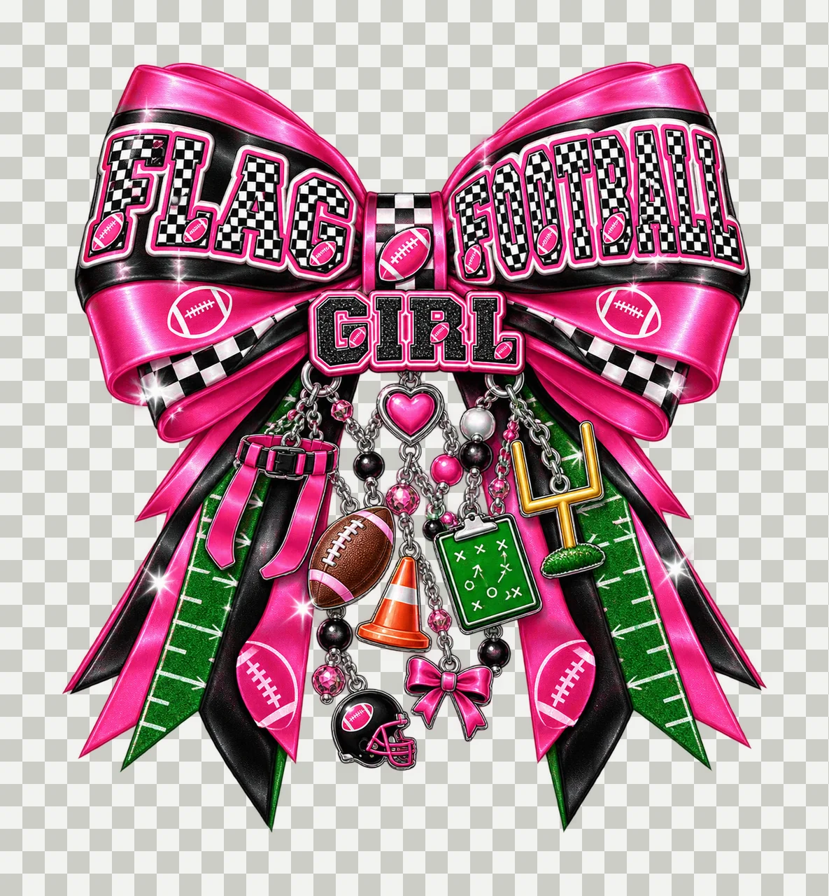 Flag Football Girl Bow Charm PNG, Coquette Ribbon Sublimation, Transparent Digital Download transparency and detail preview thumbnail