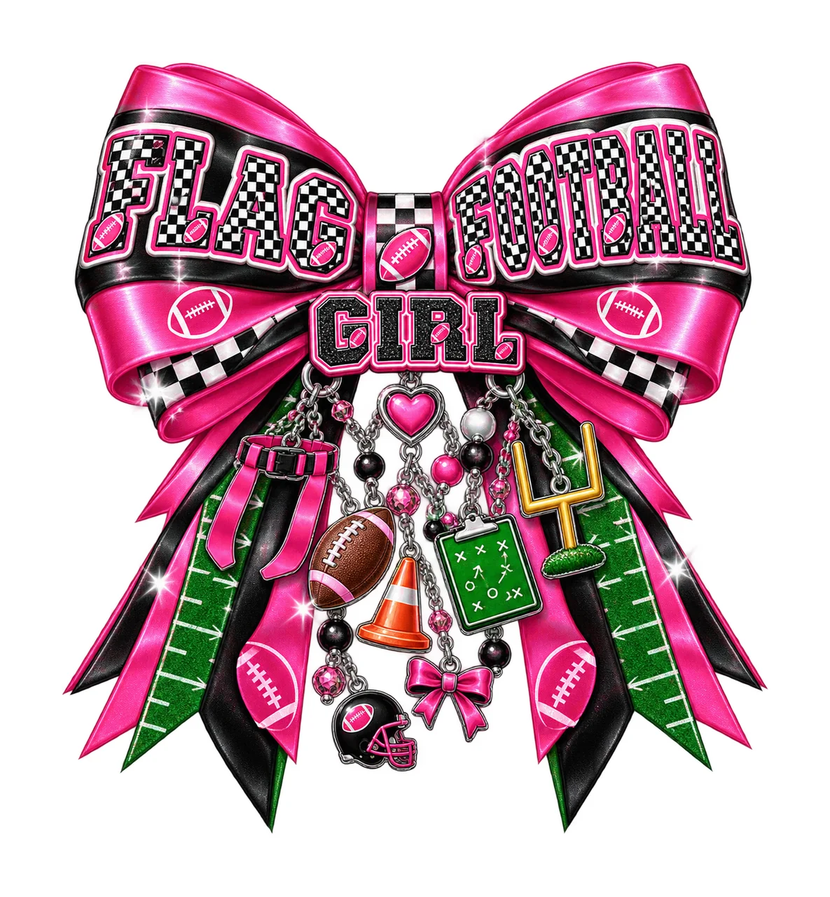 Flag Football Girl Bow Charm PNG, Coquette Ribbon Sublimation, Transparent Digital Download