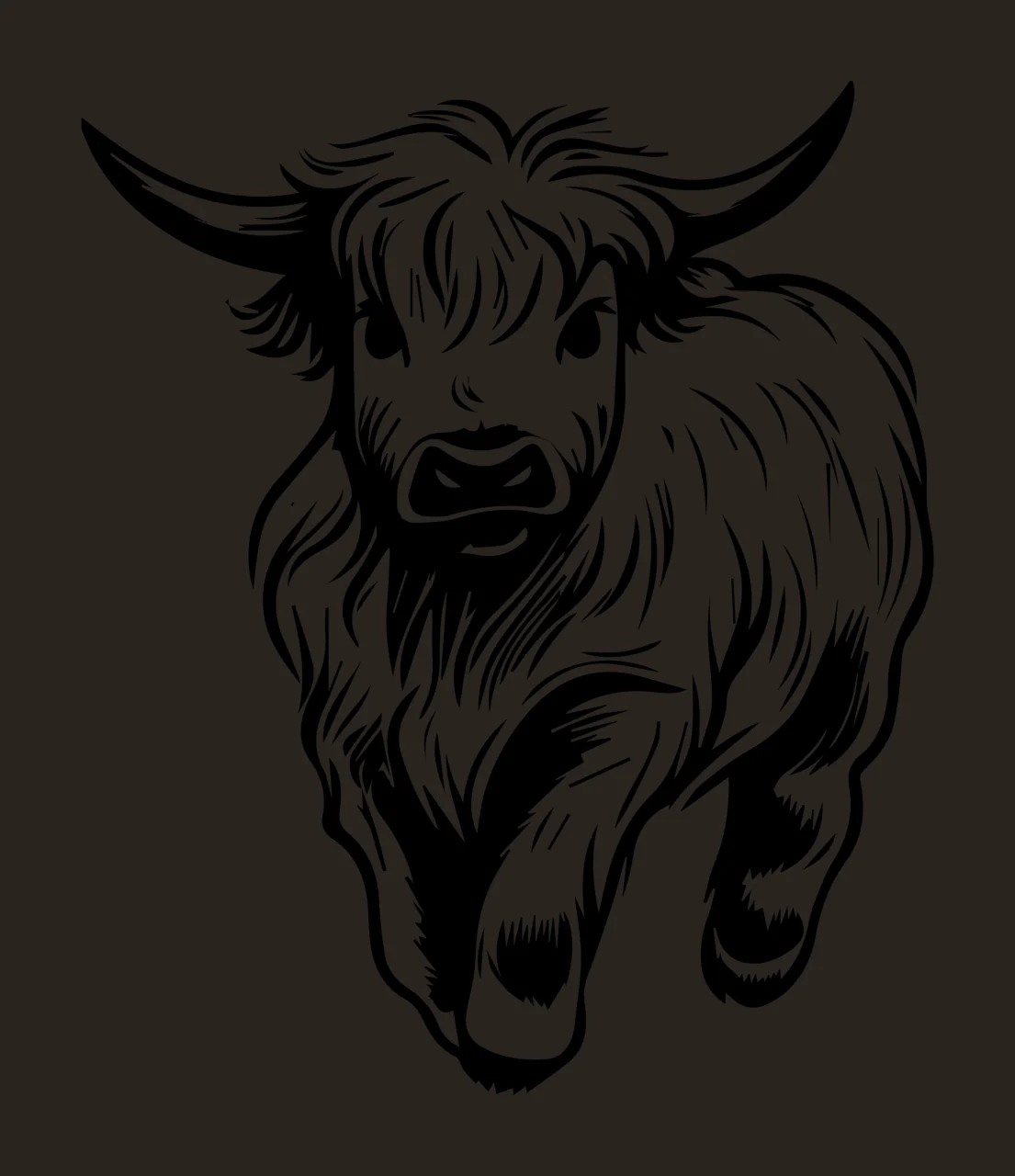 Highland Cow Black Silhouette Illustration running horns fur contrast preview thumbnail