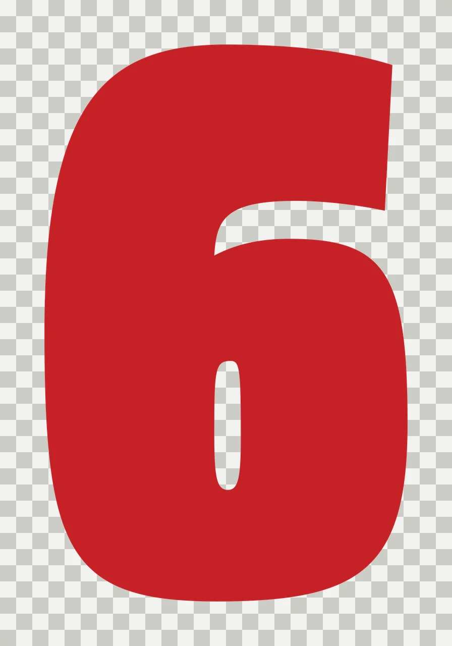 6 Number Large Bold Font Standing sans serif black Plain background transparency and detail preview thumbnail