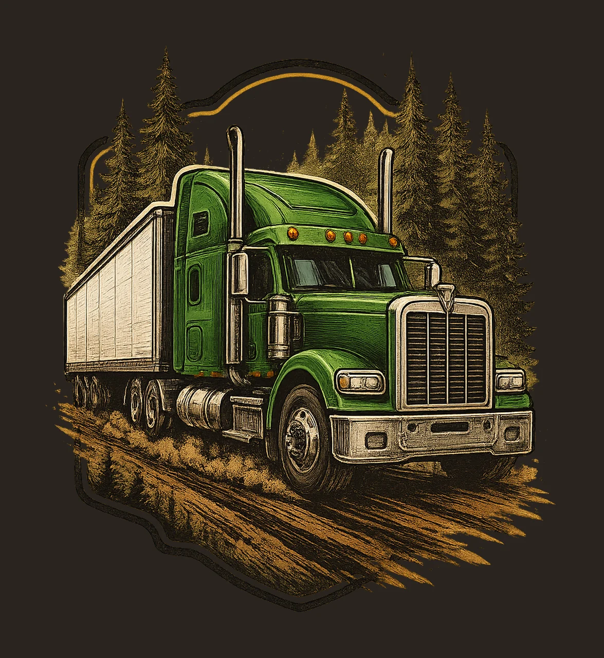 Semi truck watercolor Artwork big truck design American road contrast preview thumbnail