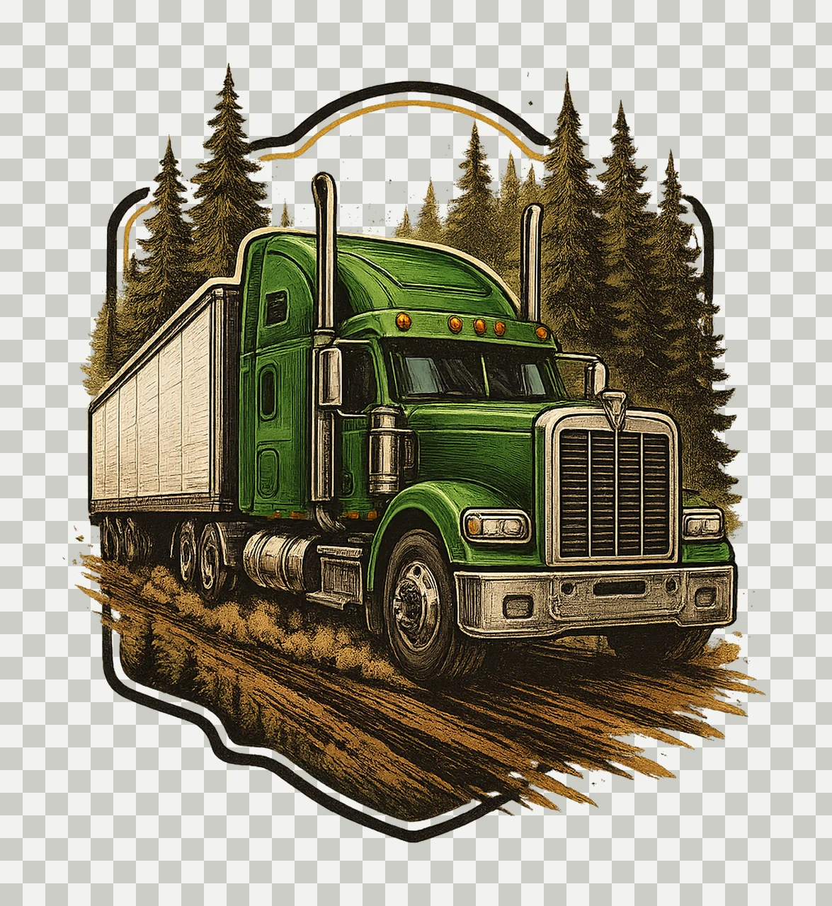 Semi truck watercolor Artwork big truck design American road transparency and detail preview thumbnail
