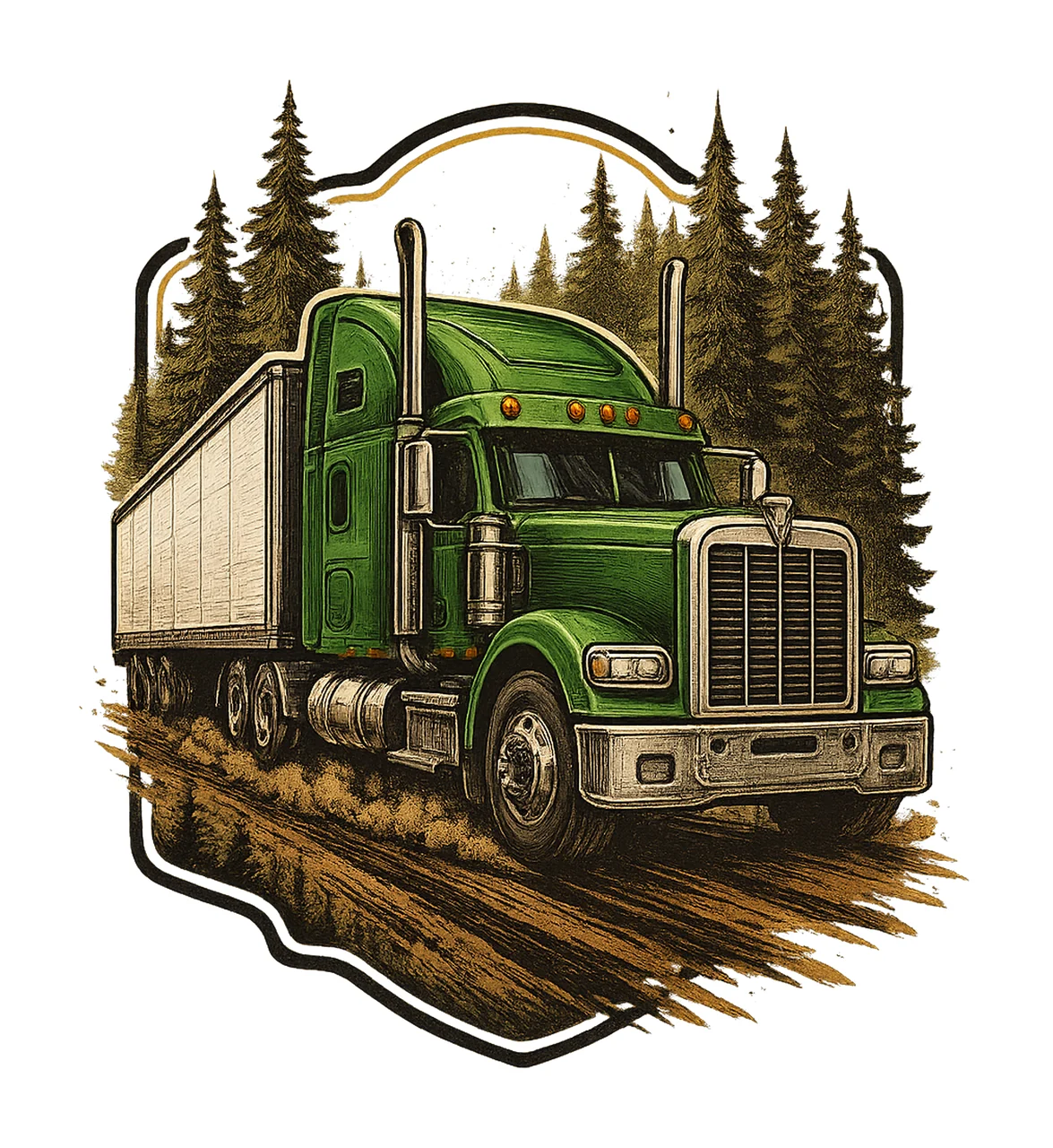 Semi truck watercolor Artwork big truck design American road
