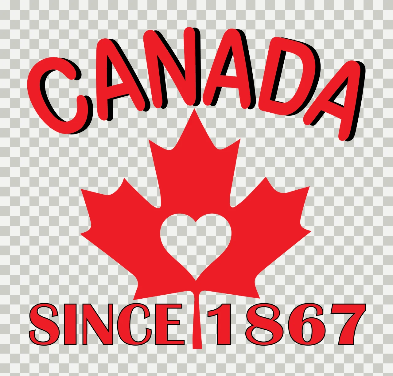 Canada Maple Leaf Text and Heart Typography Black White transparency and detail preview thumbnail