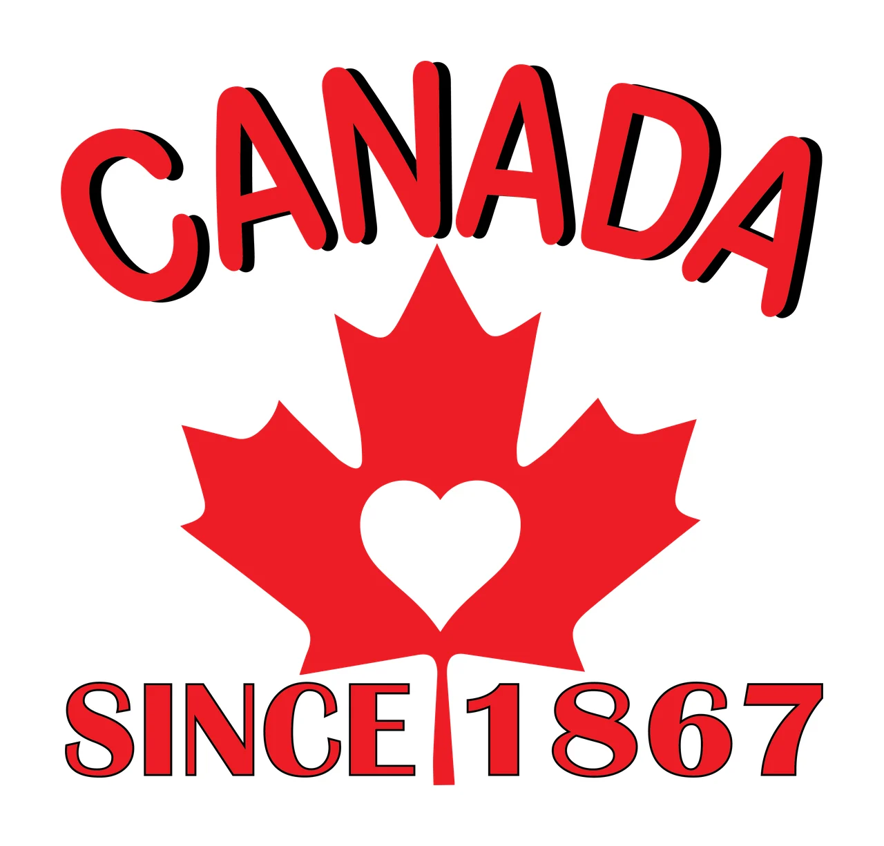 Canada Maple Leaf Text and Heart Typography Black White