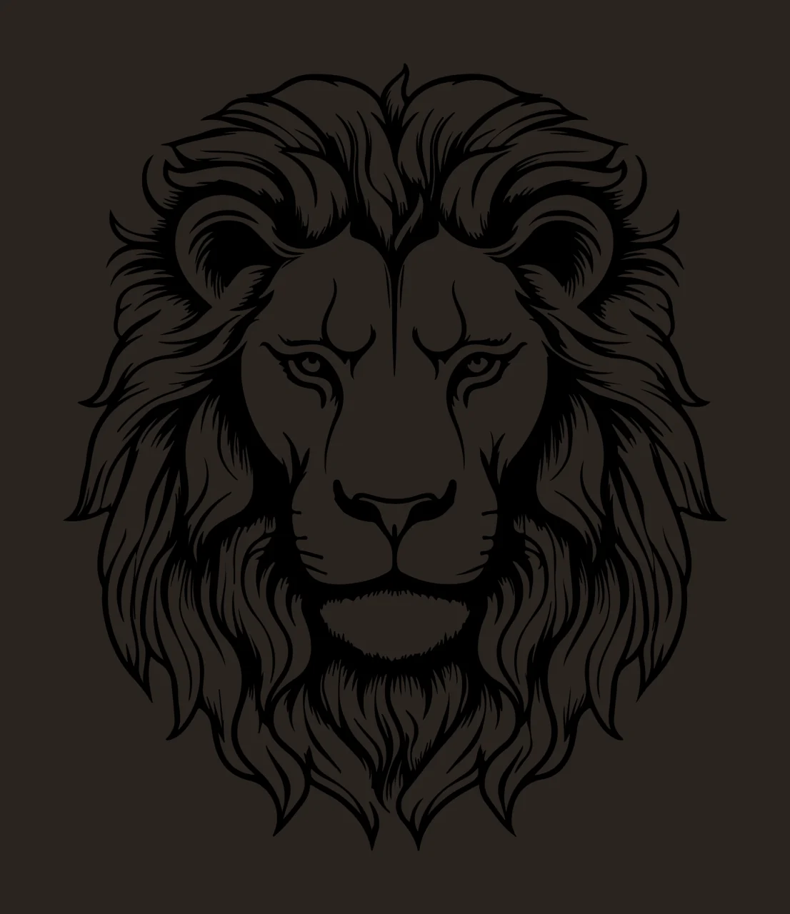 Lion Head Face Intricate Black Drawing facing forward mane contrast preview thumbnail