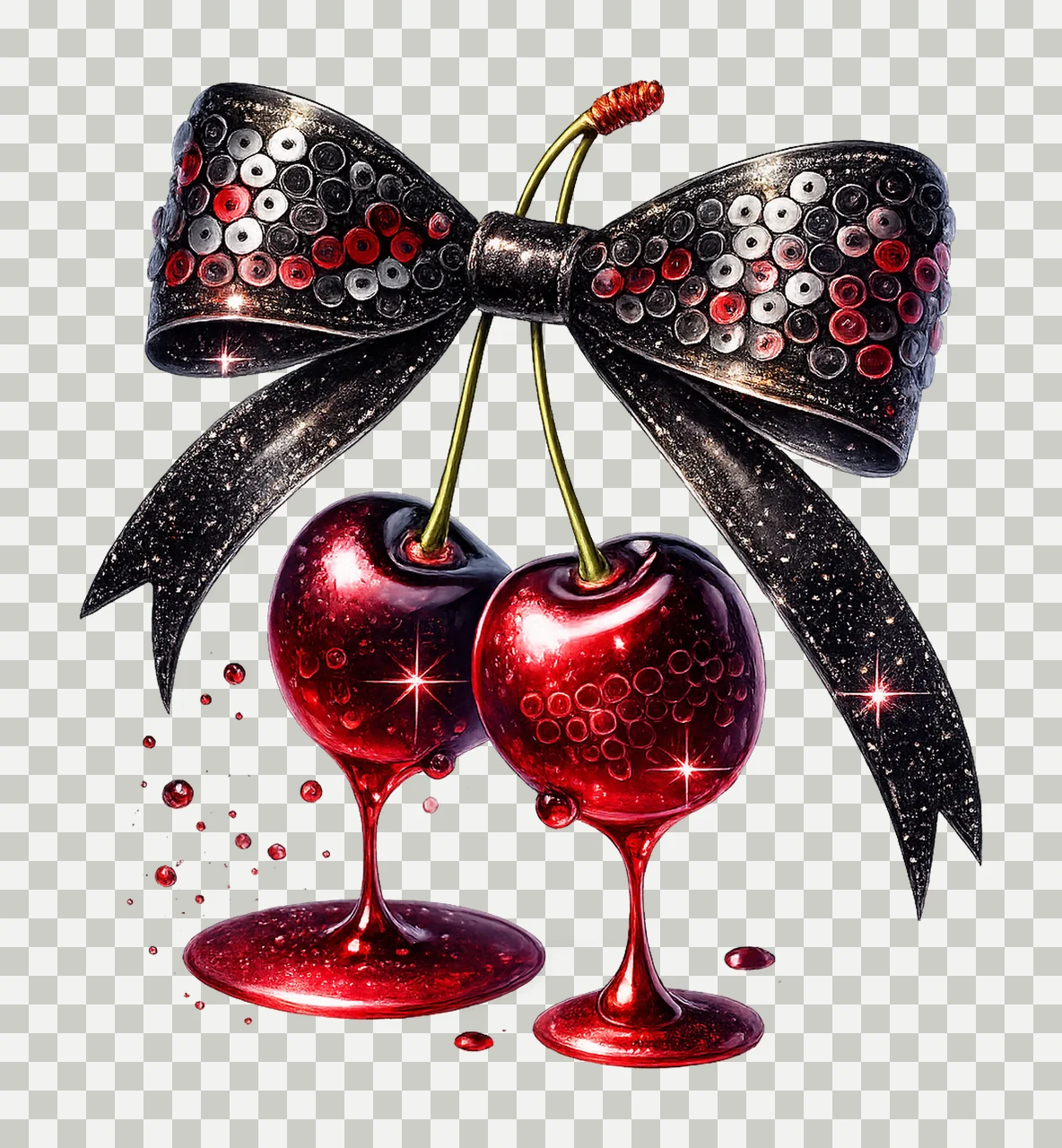 Watercolor dripping cherries glamorous cherry Artwork bow transparency and detail preview thumbnail