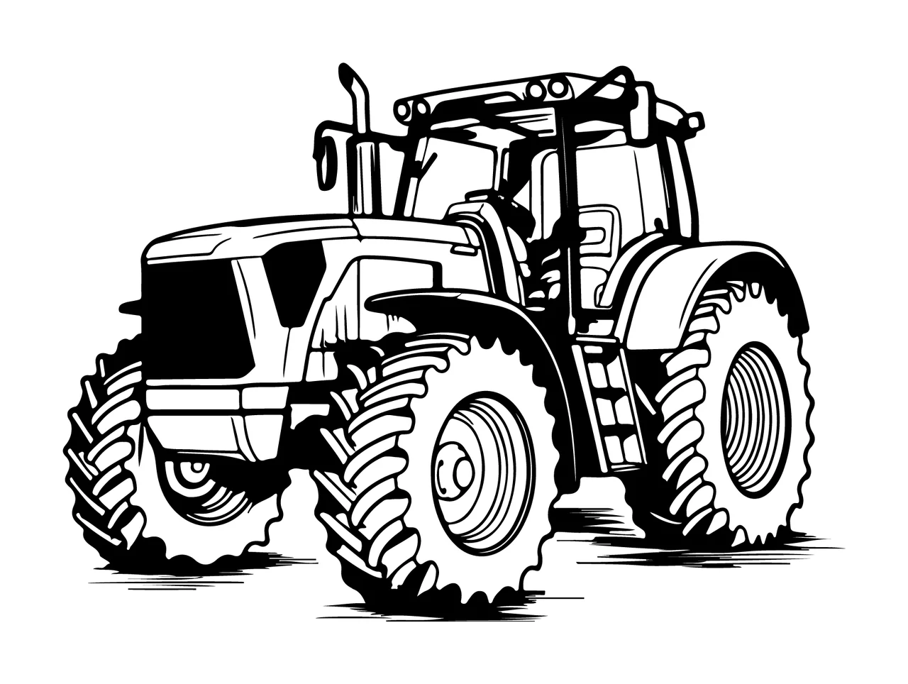 Large Farm Tractor In Line Drawing stationary wheels tires