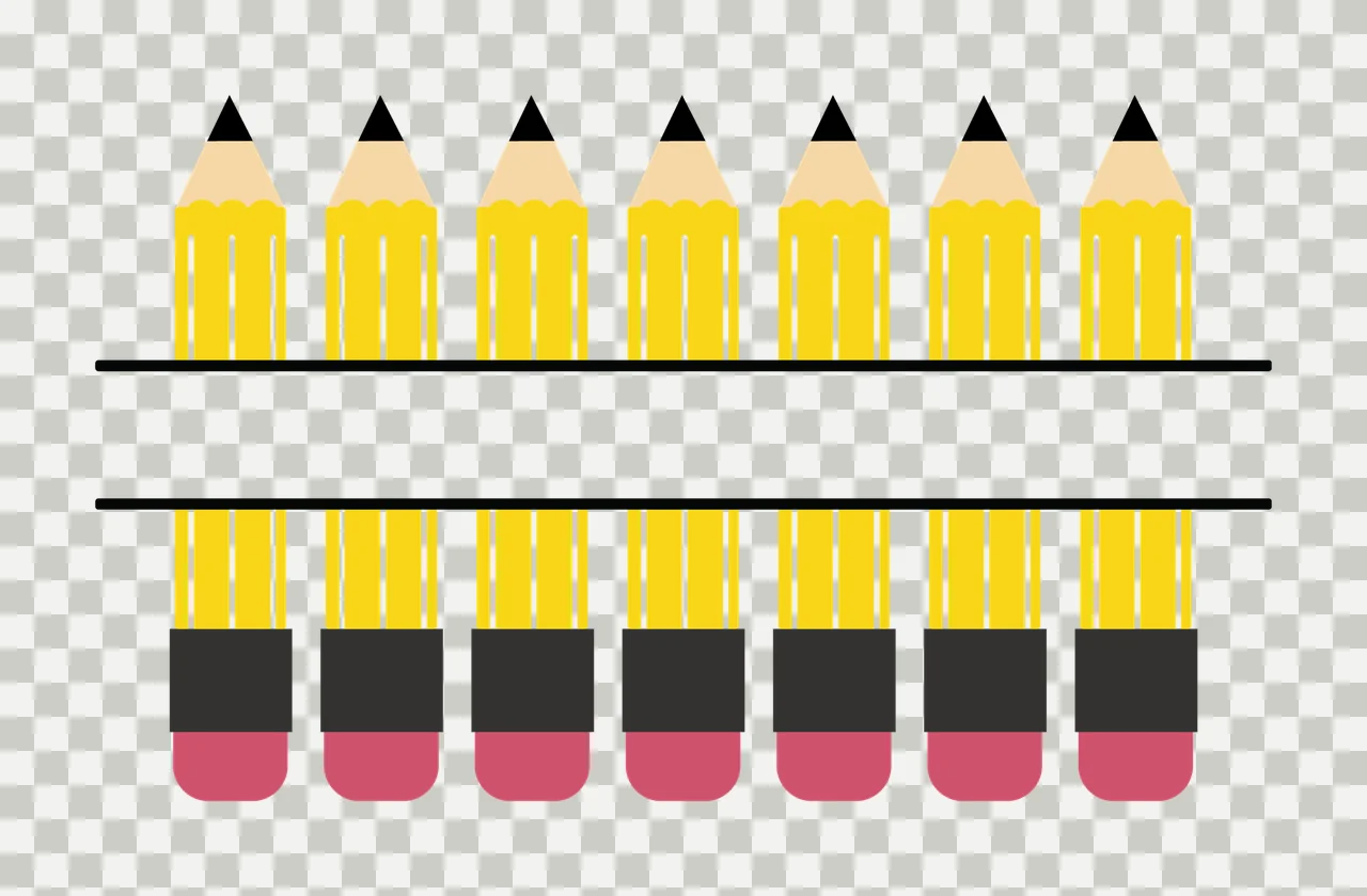 Seven Yellow Pencils With Banner pink erasers black transparency and detail preview thumbnail
